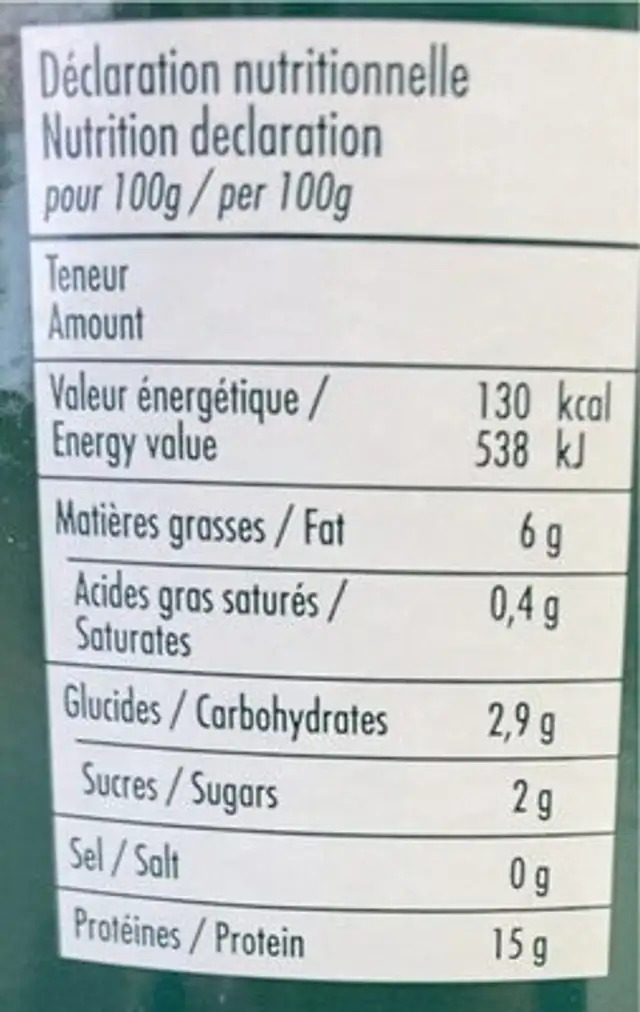 Poulet à la basquaise nutrition facts table