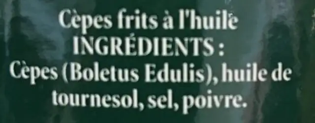 Cepes frits à l'huile ingredients label