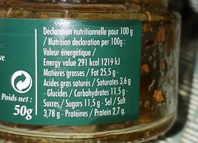 Pétales de tomates séchées ingredients label
