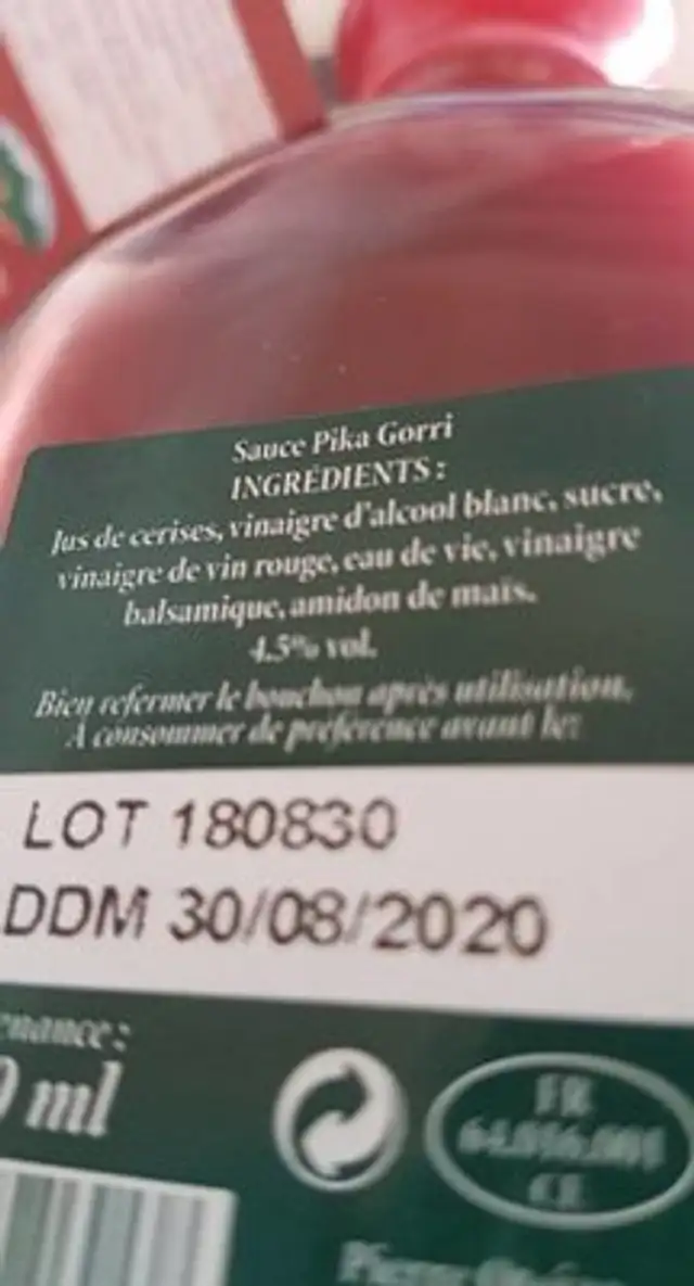 Sauce Mika gorri ingredients label
