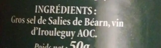 Sel au vin d'irouléguy ingredients label