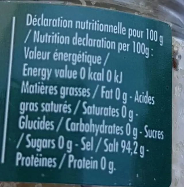 Sel à l'izarra ingredients label