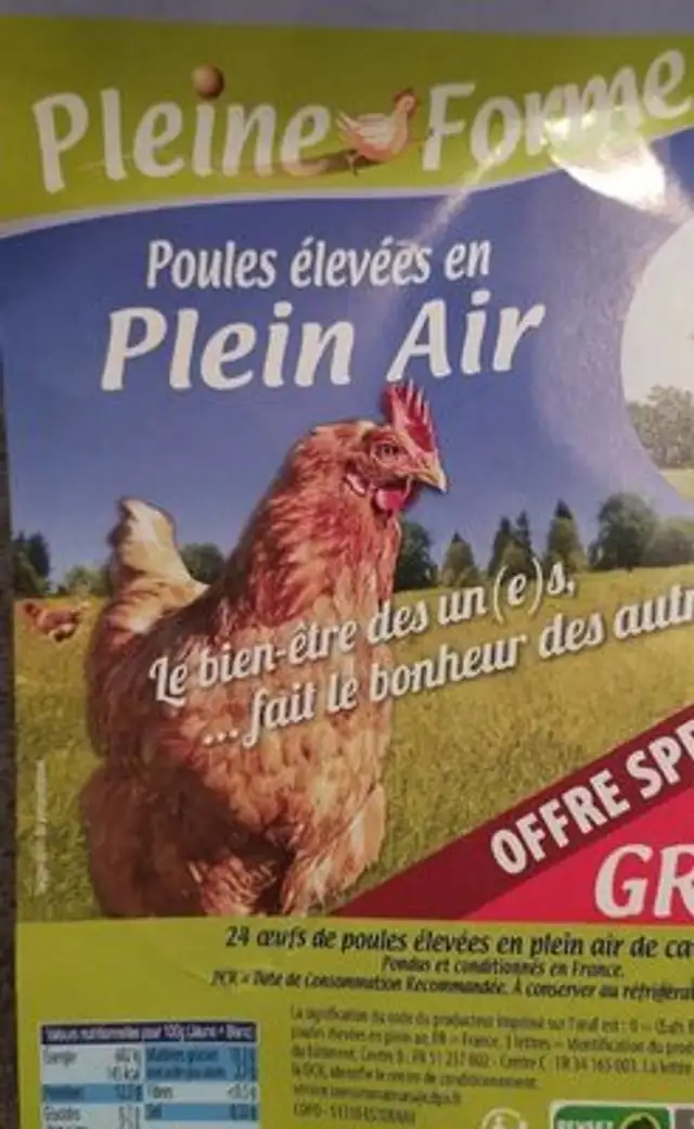 Poules élevées en plein air nutrition facts table