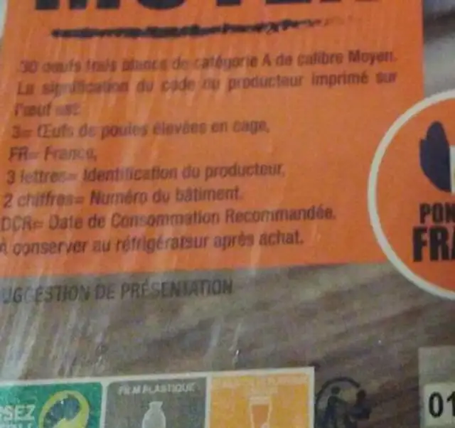 Œufs calibre moyen ingredients label