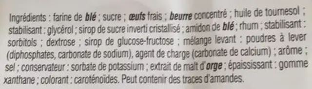 Madeleines coquille x8 ingredients label