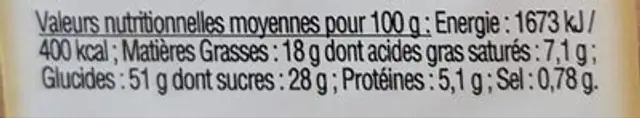 Madeleines coquille x8 nutrition facts table