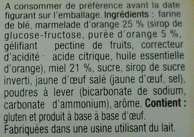 Nonnette à l'orange ingredients label