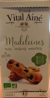 Madeleines aux raisins macéré bio front packaging