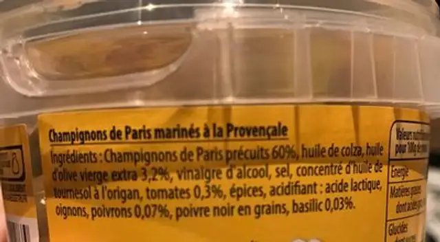 Les p'tits Marines a la provencale ingredients label