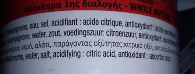 Champignons de Paris ingredients label