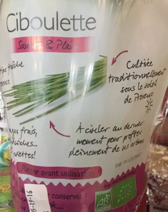 Ciboulette ingredients label