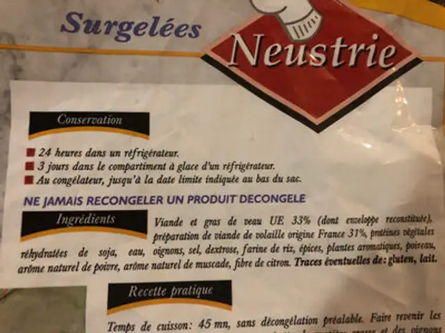 Paupiettes de veau ingredients label