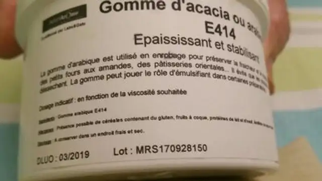 Gomme d'acacia ou arabique ingredients label