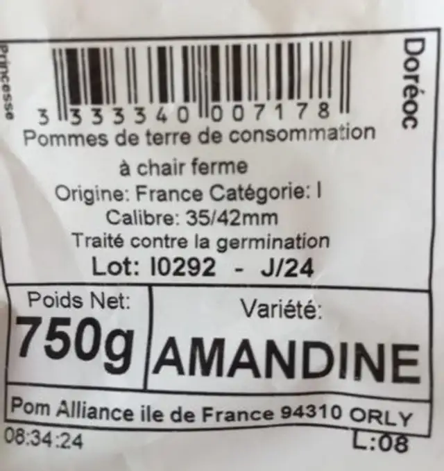 Princesse Amandine ingredients label