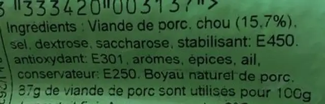 Saucisses fumées au chou ingredients label