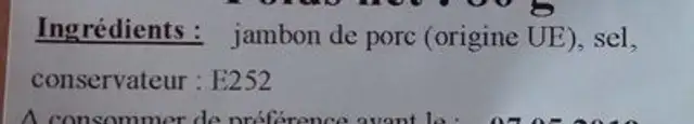 JAMBON SEC DE SAVOIE ingredients label
