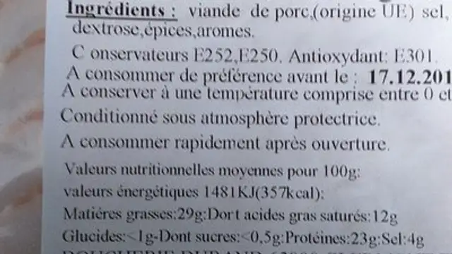 Pancetta au sel sec ingredients label