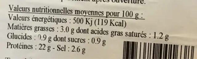 Bacon nutrition facts table