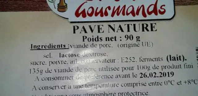 Pavé nature ingredients label