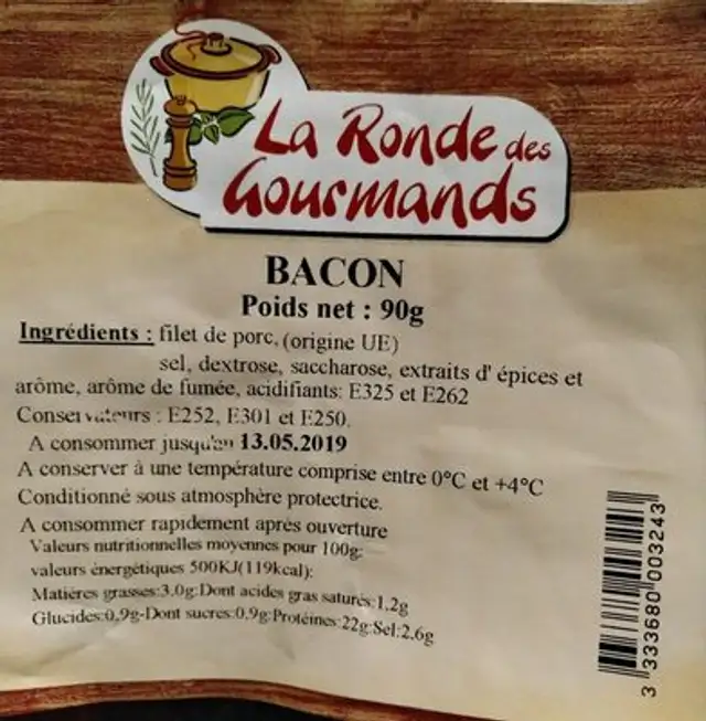 Bacon ingredients label