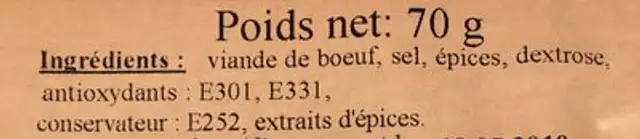 Viande des Grisons ingredients label