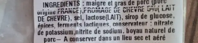 Saucisson sec au fromage de chevre ingredients label