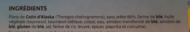 Filet de colin d'Alaska ingredients label