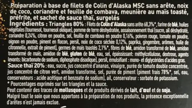 Petites bouchées salées ingredients label