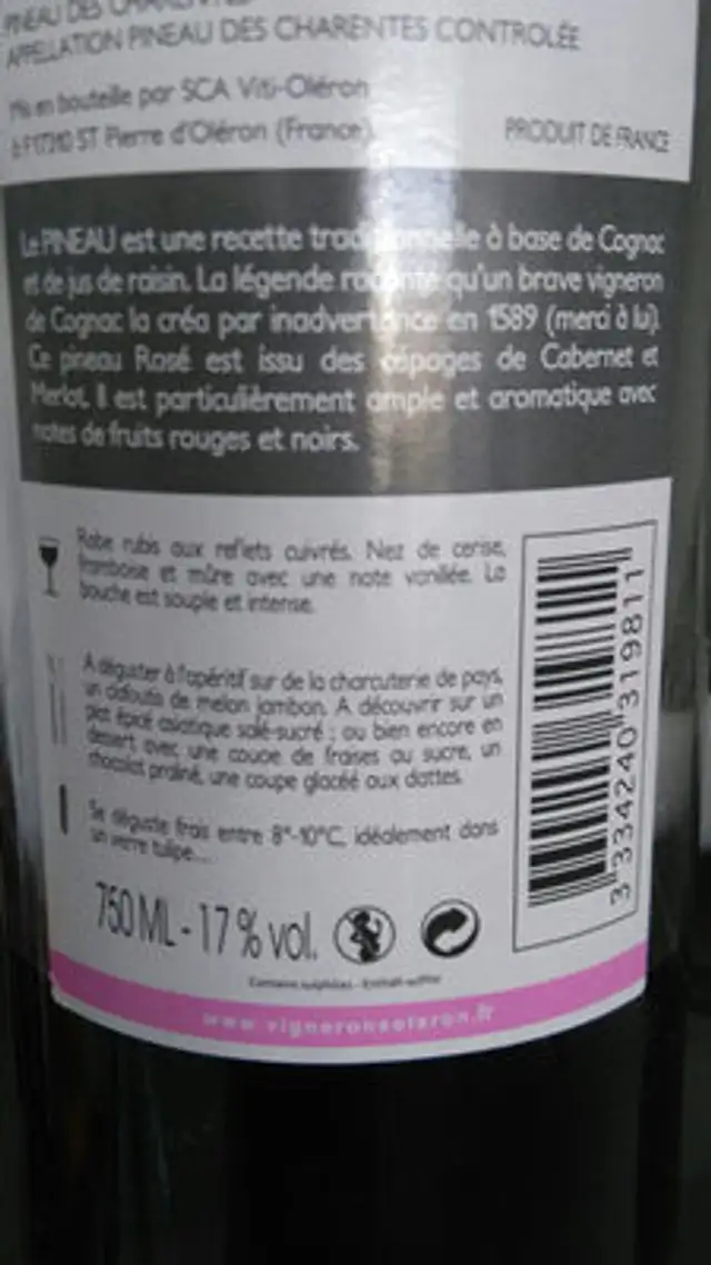 Pineau des Charentes nutrition facts table