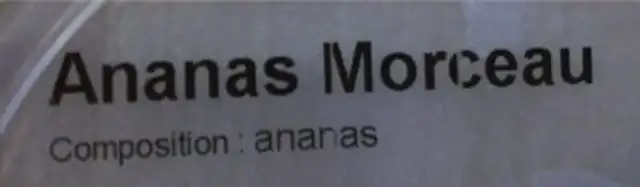 Ananas Morceau ingredients label