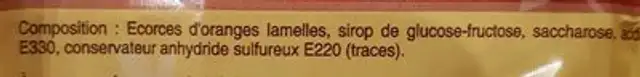 écorce d'orange lamelle ingredients label