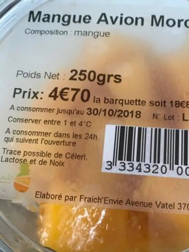 Mangue Avion Morceaux ingredients label