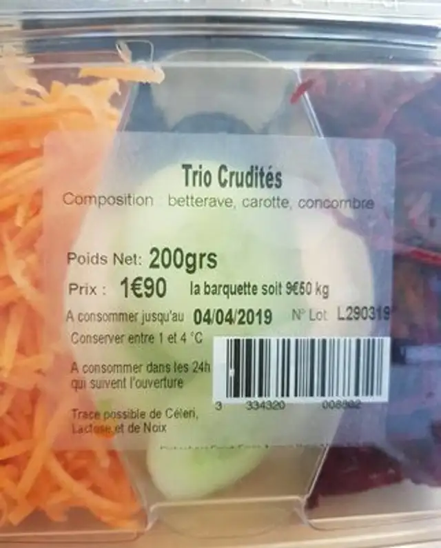 Trio Crudités ingredients label