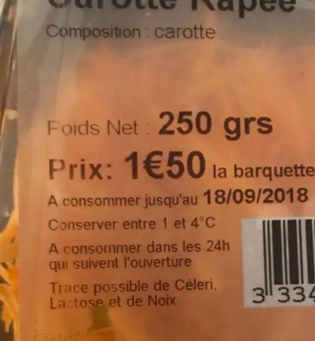 Carottes ingredients label
