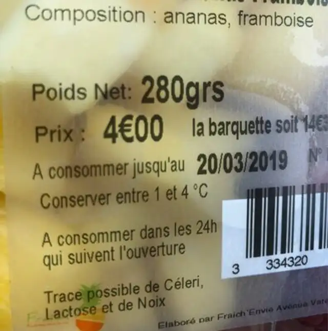 Duo Ananas framboise ingredients label