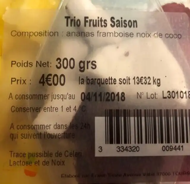 Trio fruits saisons ingredients label