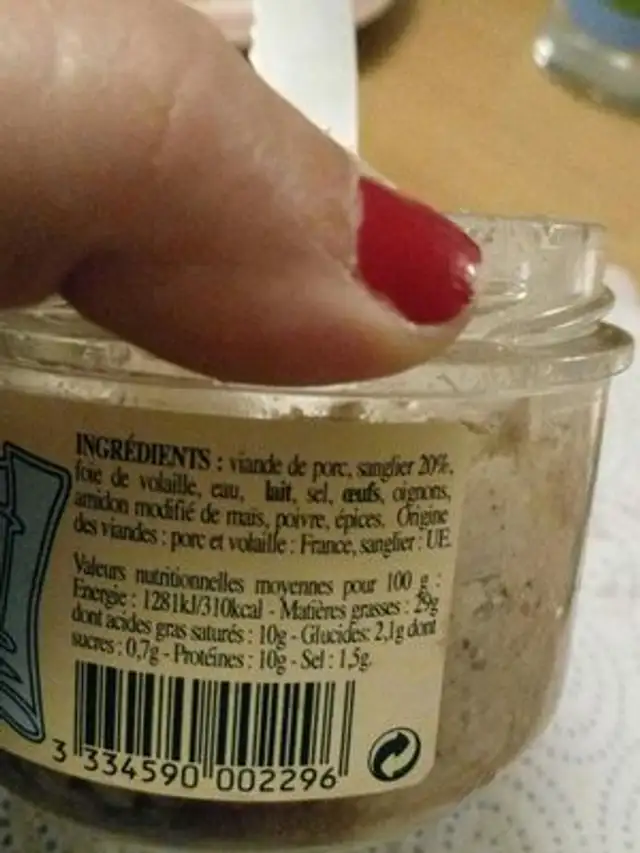 Terrine de sanglier ingredients label