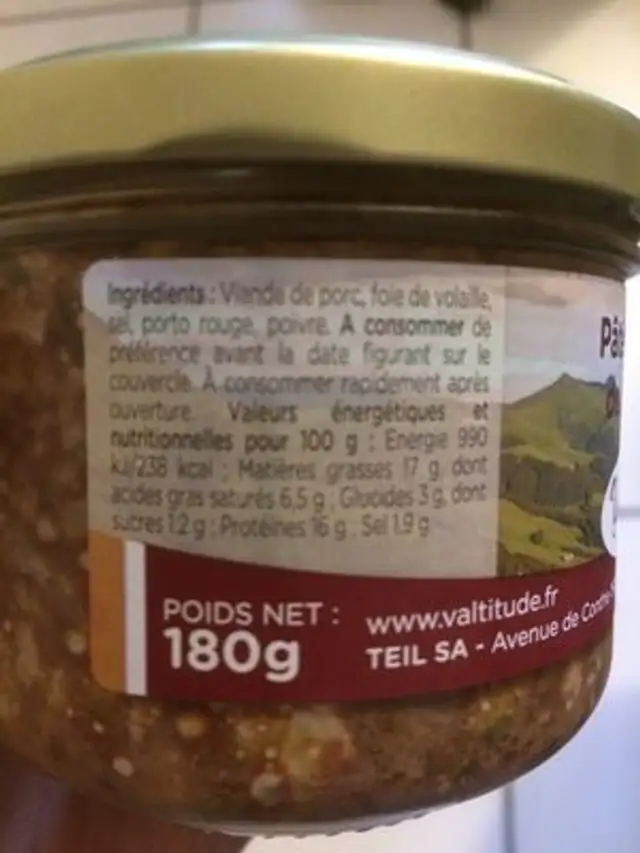 Pâté de foie de volaille nutrition facts table