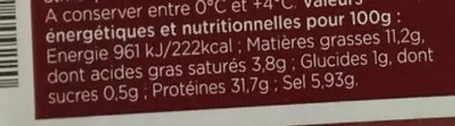 Jambon d’Auvergne Montagne nutrition facts table