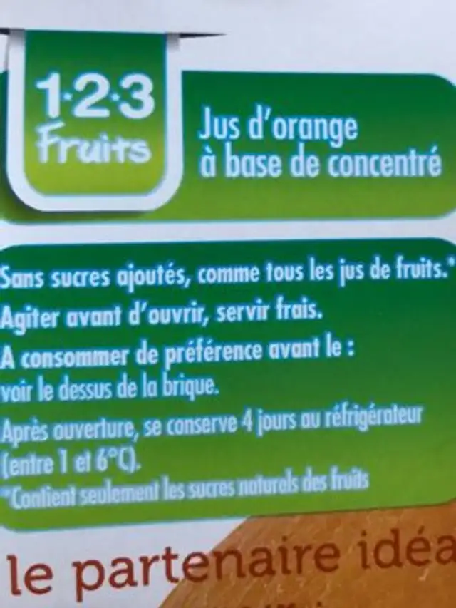 Jus d'orange ingredients label