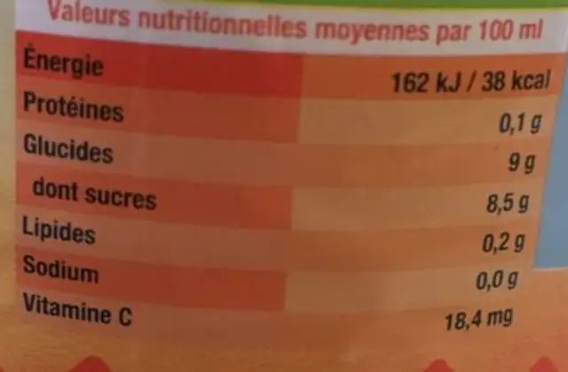 Amigo orange nutrition facts table