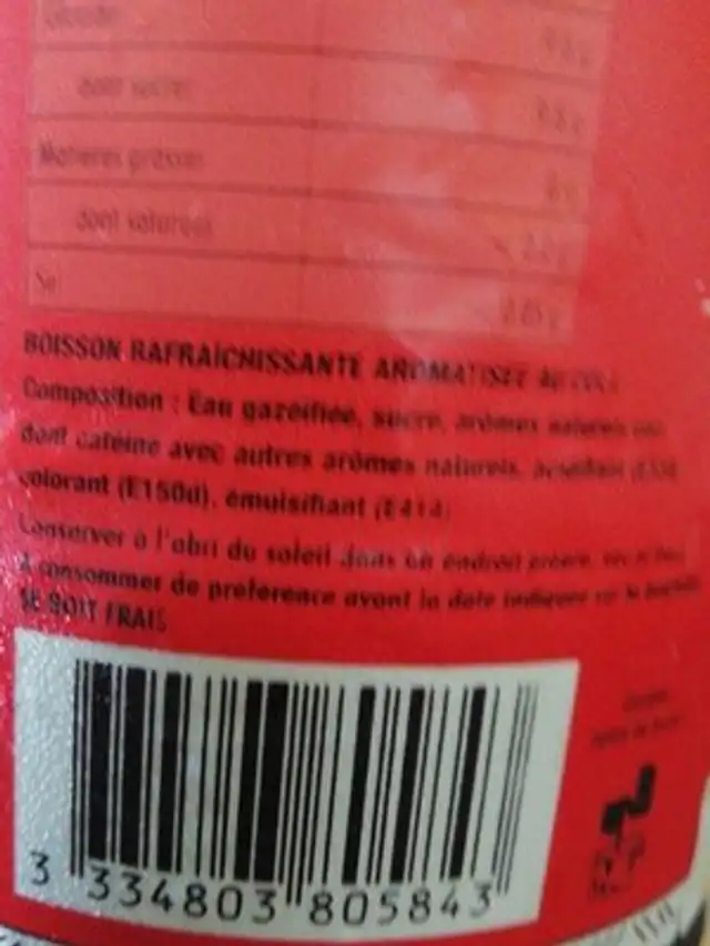 Kick Caledonian cola ingredients label