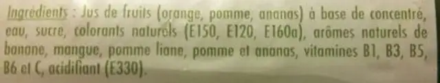 Juicy tropical ingredients label