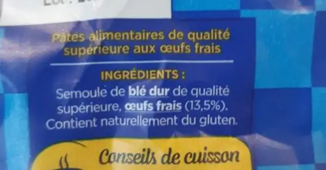 Spaghettis courts ingredients label