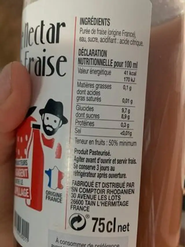 Nectar de fraise nutrition facts table