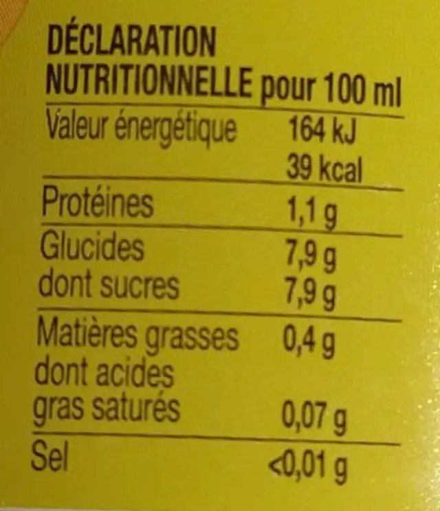 jus d'orange nutrition facts table