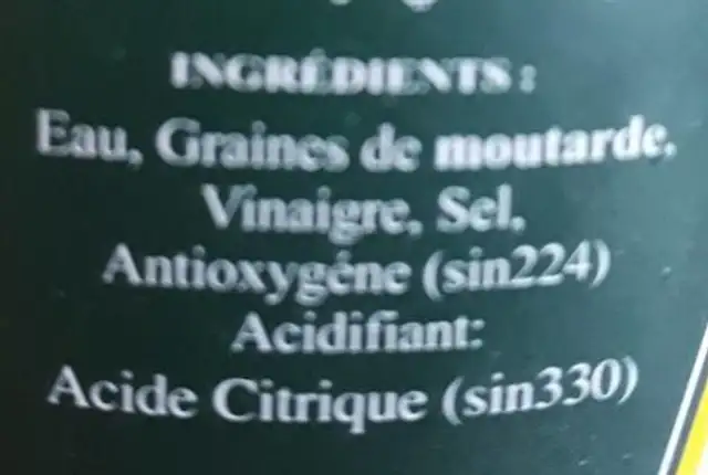 Moutarde de dijon ingredients label