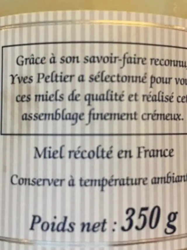 Miel de Fleurs ingredients label
