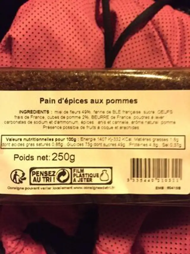 Pain d'épices aux pommes ingredients label