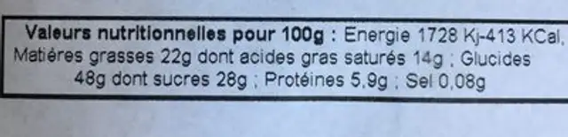 Biscuits à la fraise et à la framboise nutrition facts table